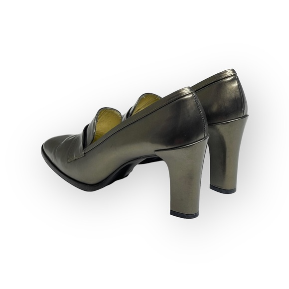 Vintage: Pancaldi ❁ Italian Leather Heeled Loafers ❁ Metallic Gunmetal ❁ 6M ❁ - Picture 6 of 16
